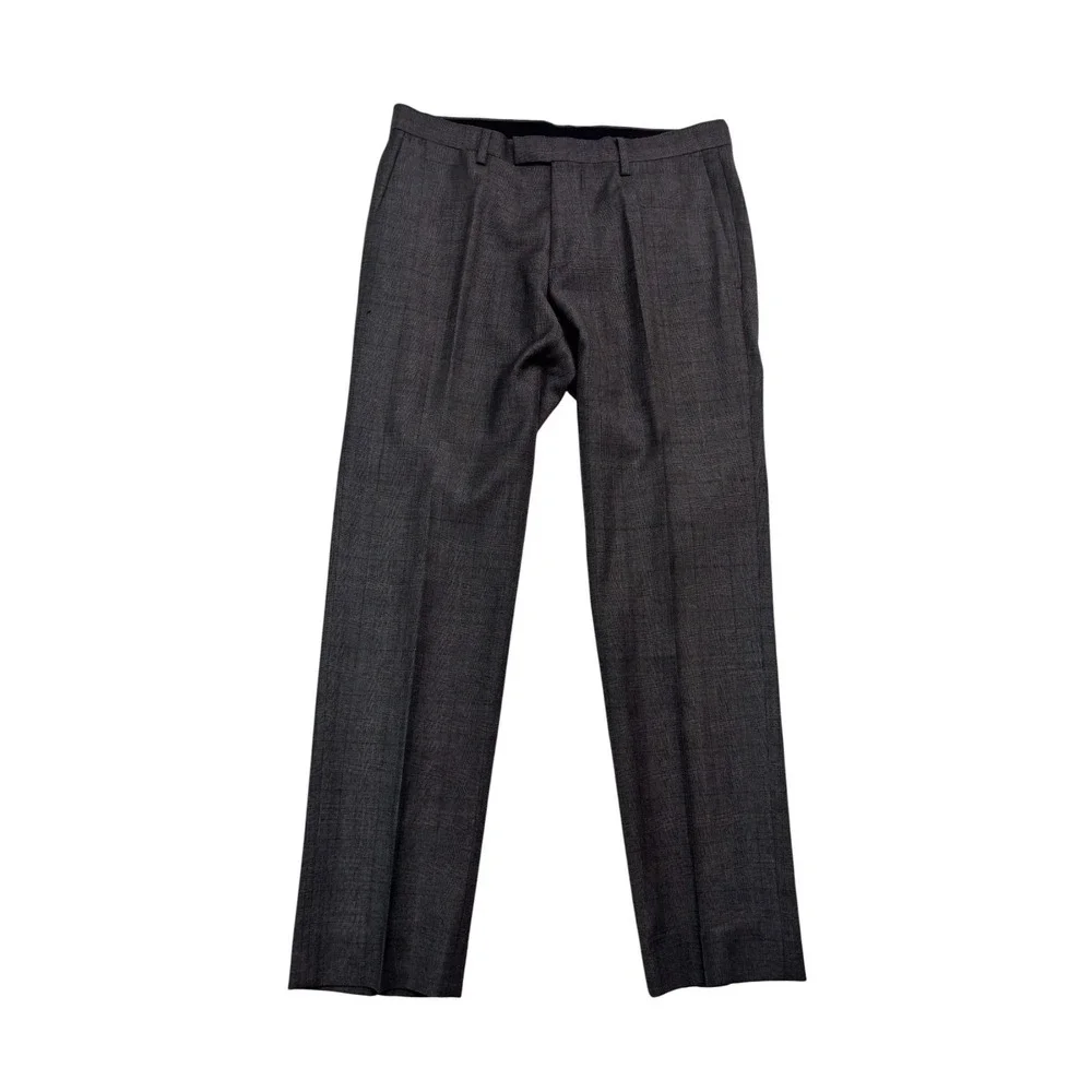 Banana Republic 38R 31x29 Gray Burgundy Plaid 2pc Pant Suit Flat Front Slim Fit